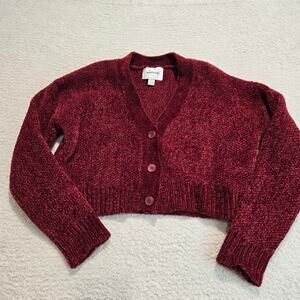 Industry Burgundy Cropped Oversized Chenille Cardigan Sweater Sz S Ganni Girl